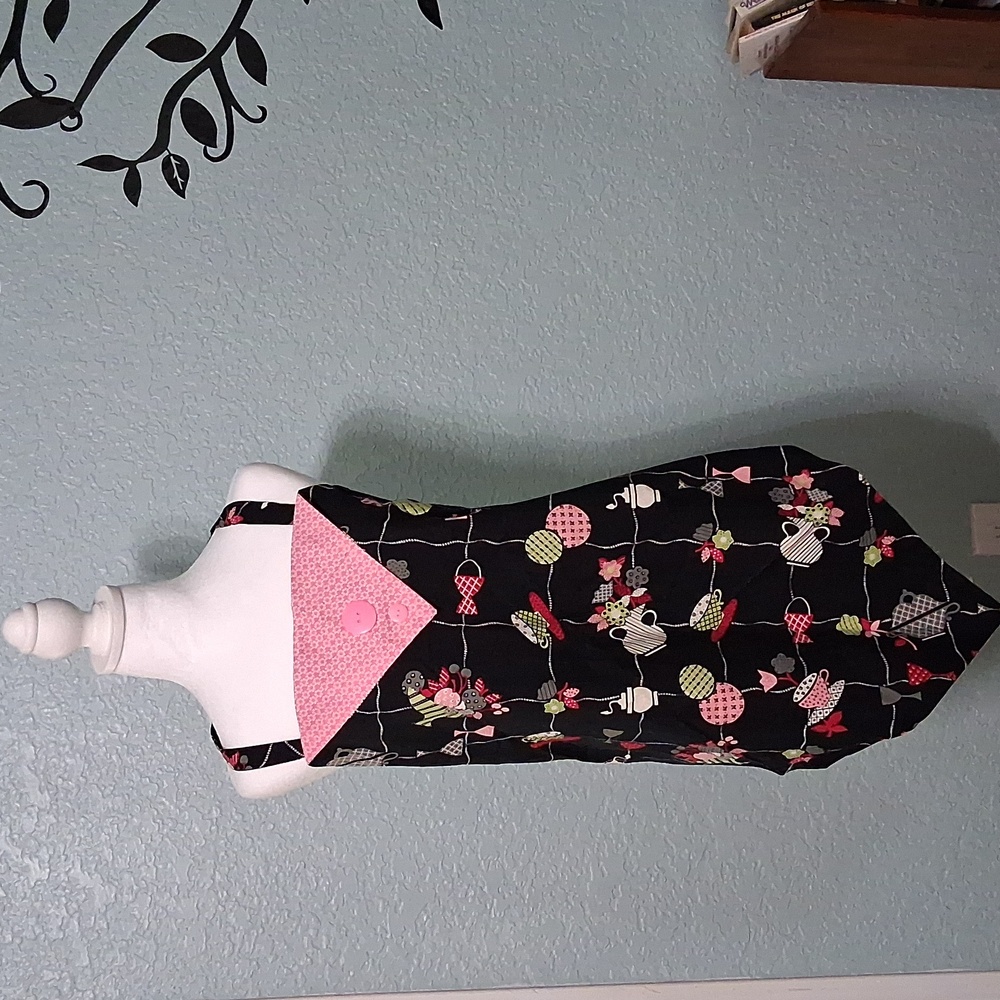 Black Apron with Pink and Green Teacups